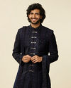 alt message - Manyavar Men Dark Blue Sequined Sherwani Set image number 0